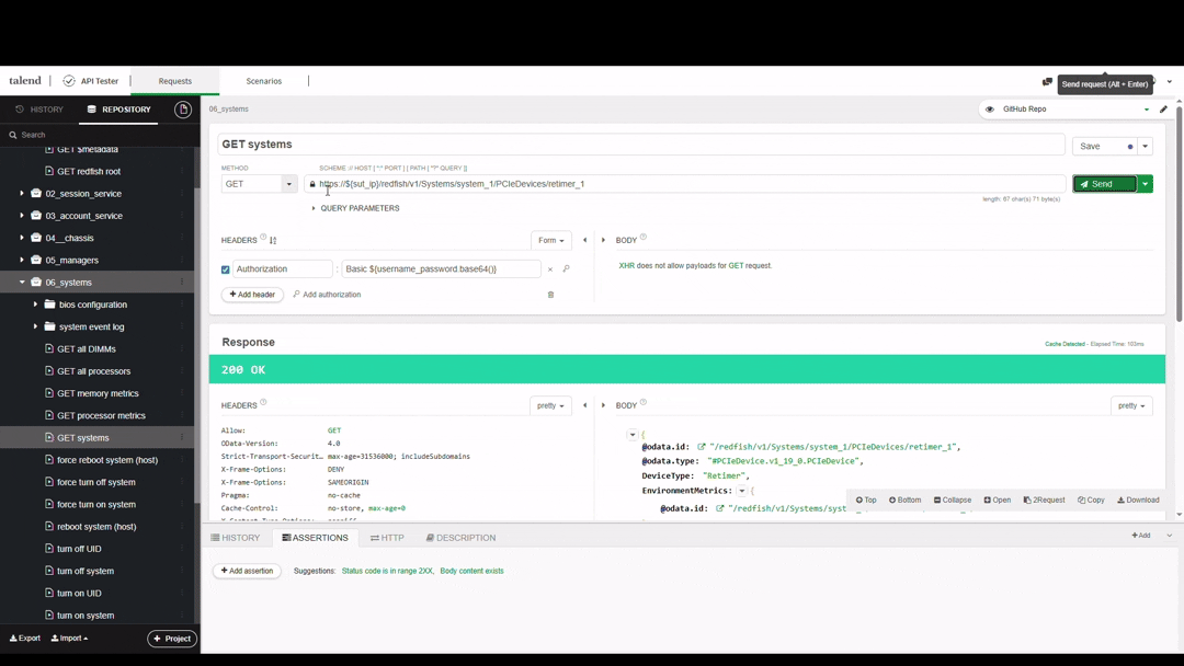 Talend API Tester for DMTF Redfish APIs (Targeting ASPEED 2750 DC-SCM)